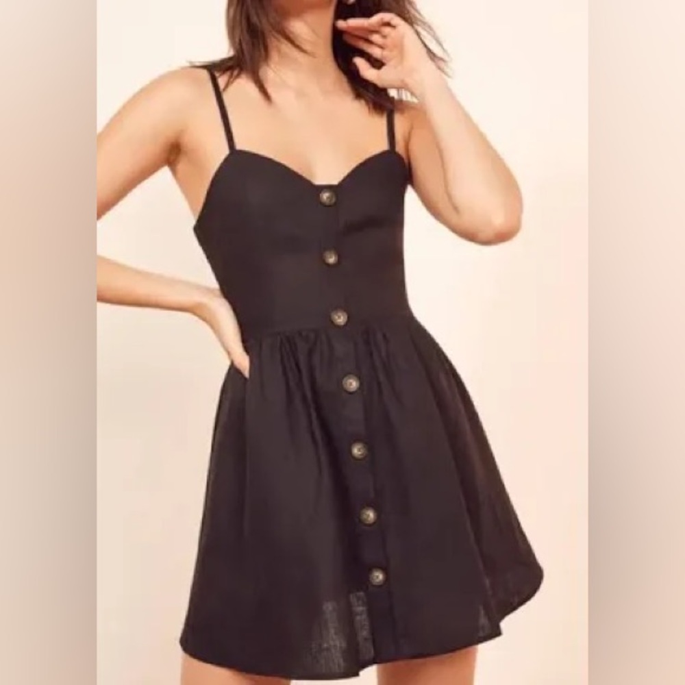 Reformation Velma black linen dress